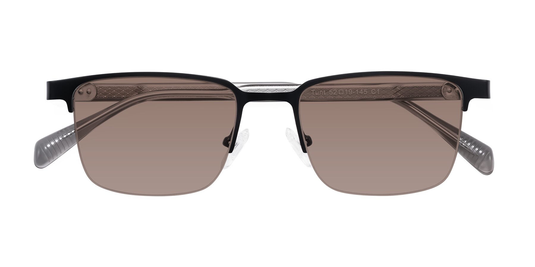 Folded Front of Tunt in Matte Black with Medium Brown Tinted Lenses