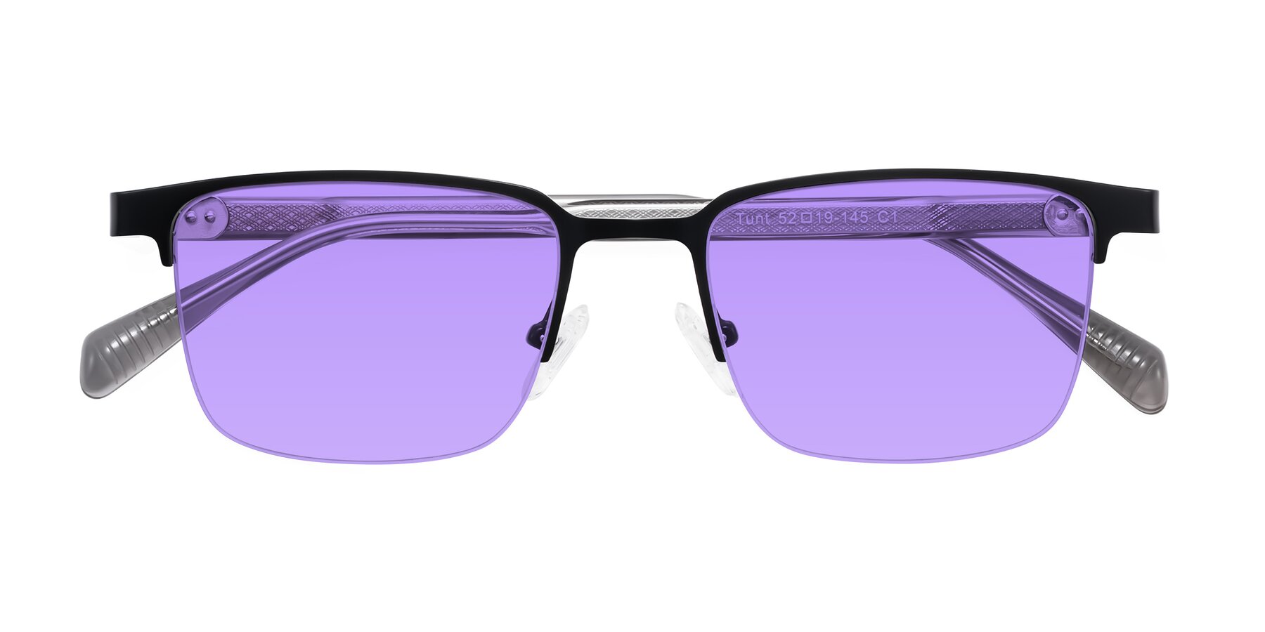Folded Front of Tunt in Matte Black with Medium Purple Tinted Lenses
