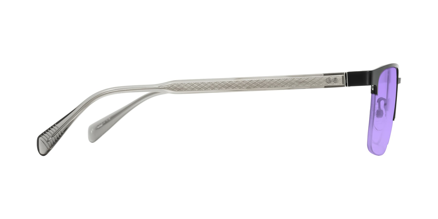 Side of Tunt in Matte Black with Medium Purple Tinted Lenses