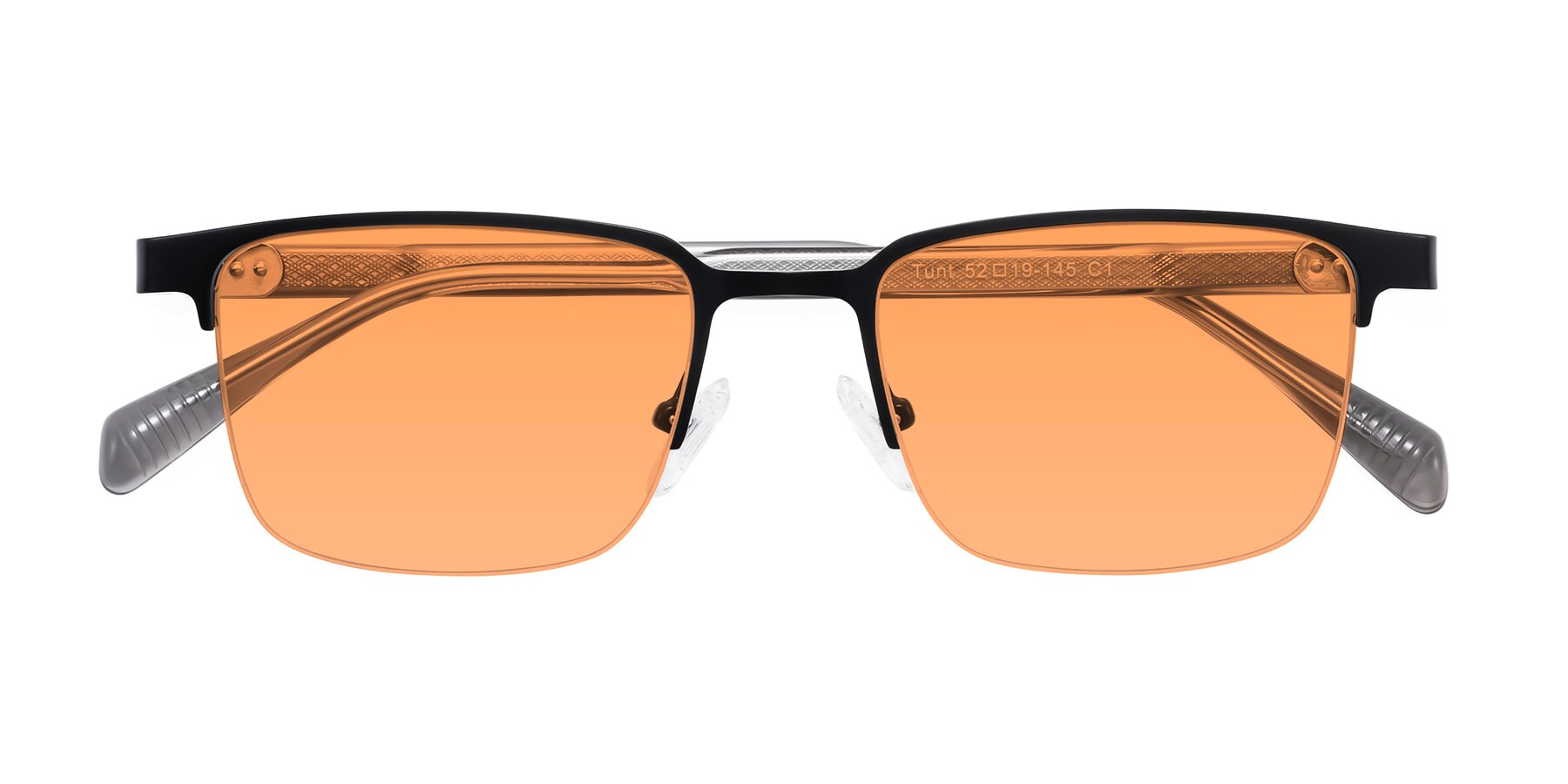 Folded Front of Tunt in Matte Black with Medium Orange Tinted Lenses