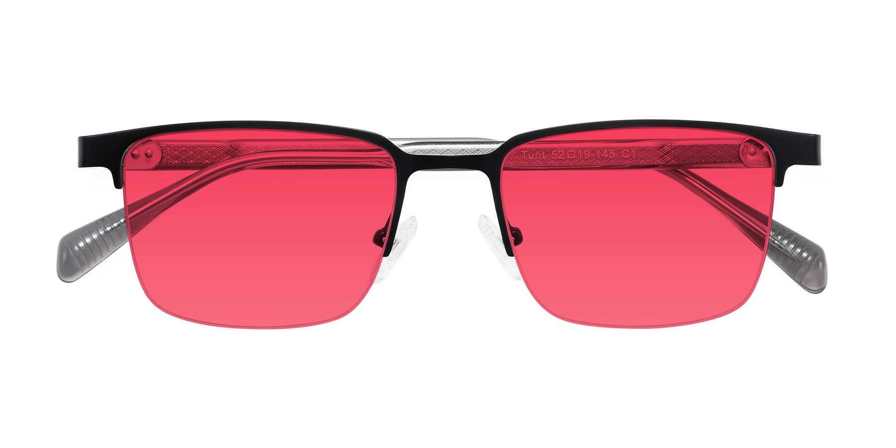 Folded Front of Tunt in Matte Black with Red Tinted Lenses