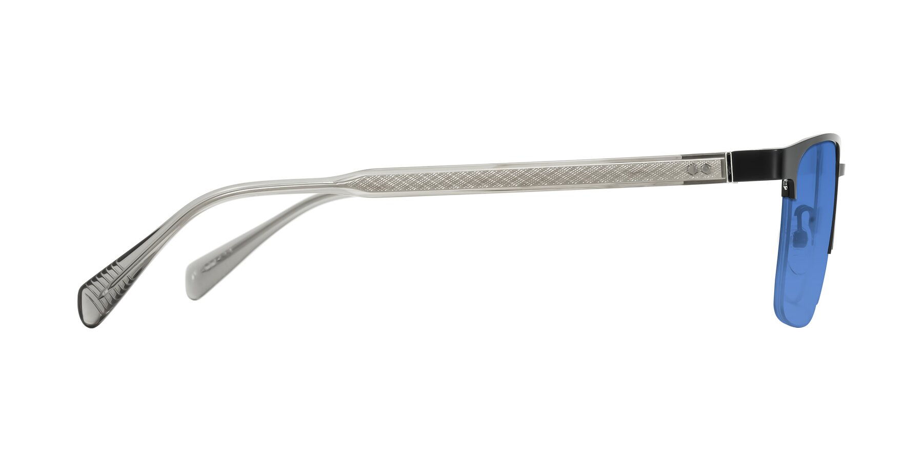 Side of Tunt in Matte Black with Blue Tinted Lenses