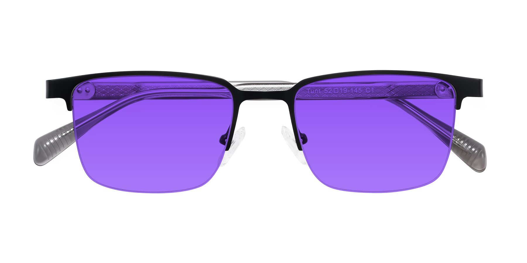 Folded Front of Tunt in Matte Black with Purple Tinted Lenses