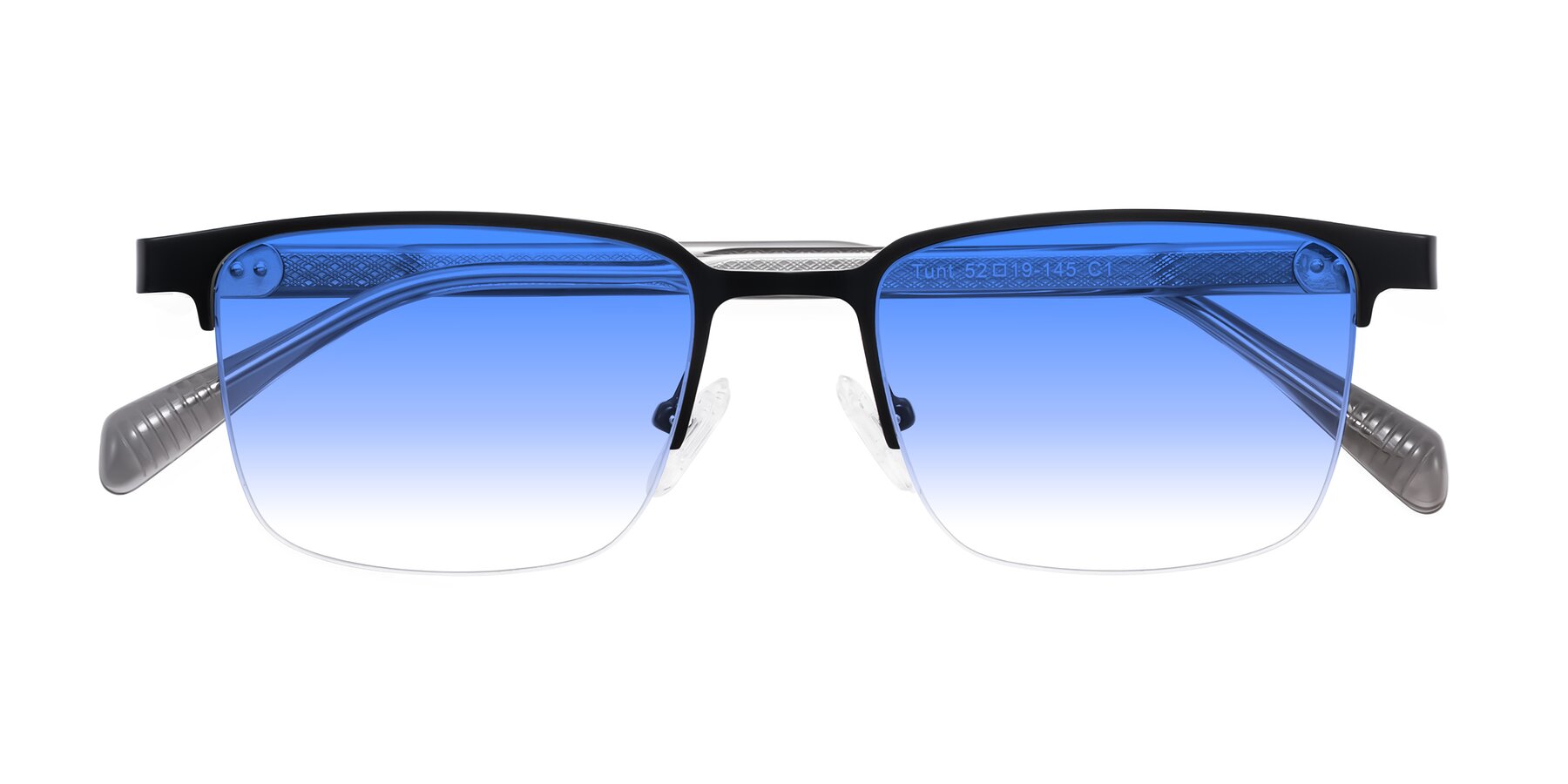 Folded Front of Tunt in Matte Black with Blue Gradient Lenses
