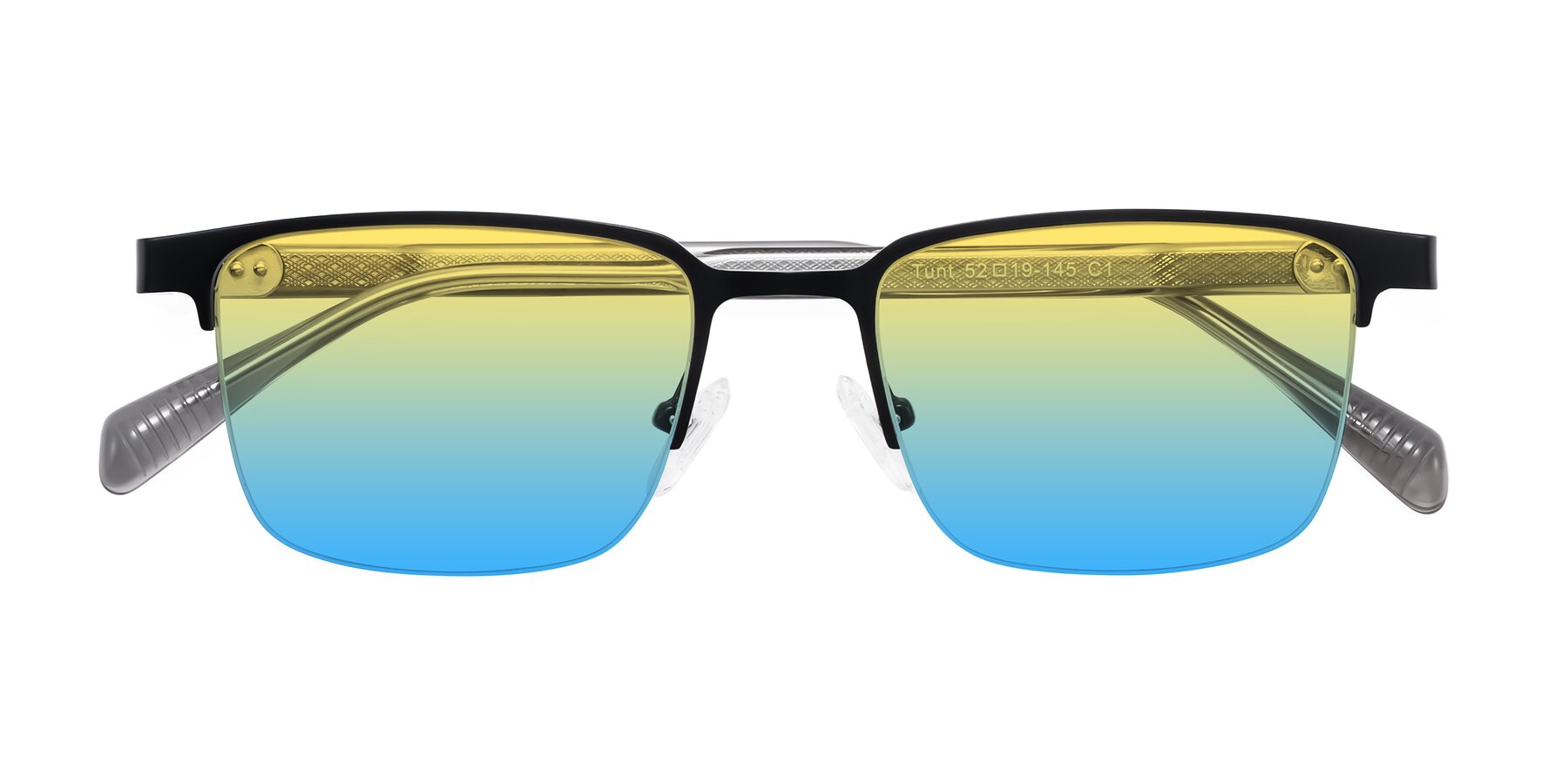 Folded Front of Tunt in Matte Black with Yellow / Blue Gradient Lenses