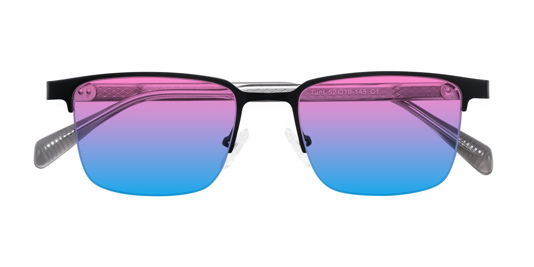 Folded Front of Tunt in Matte Black with Pink / Blue Gradient Lenses
