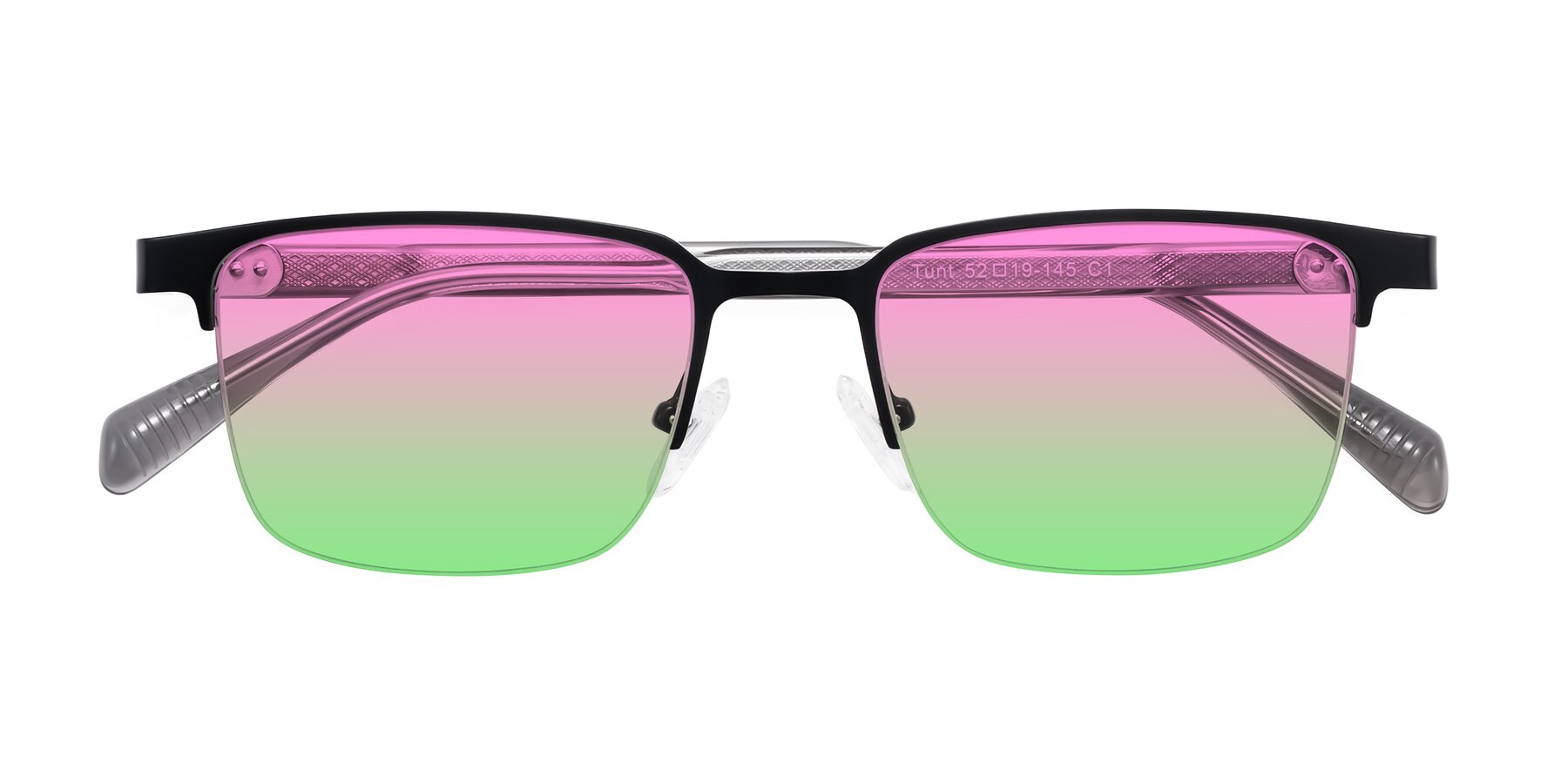 Folded Front of Tunt in Matte Black with Pink / Green Gradient Lenses