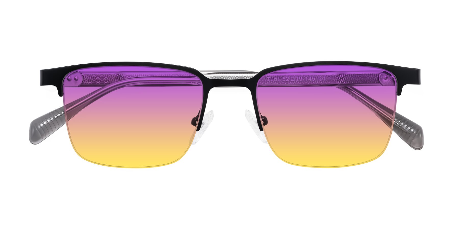 Folded Front of Tunt in Matte Black with Purple / Yellow Gradient Lenses