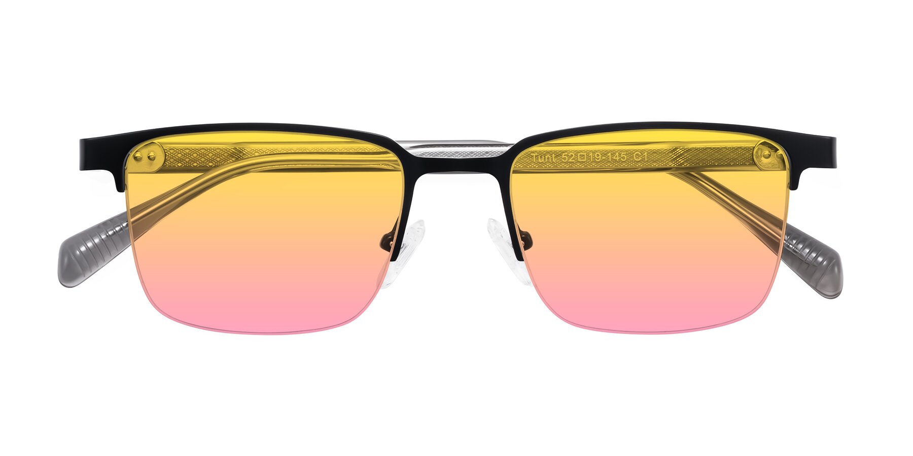 Folded Front of Tunt in Matte Black with Yellow / Pink Gradient Lenses