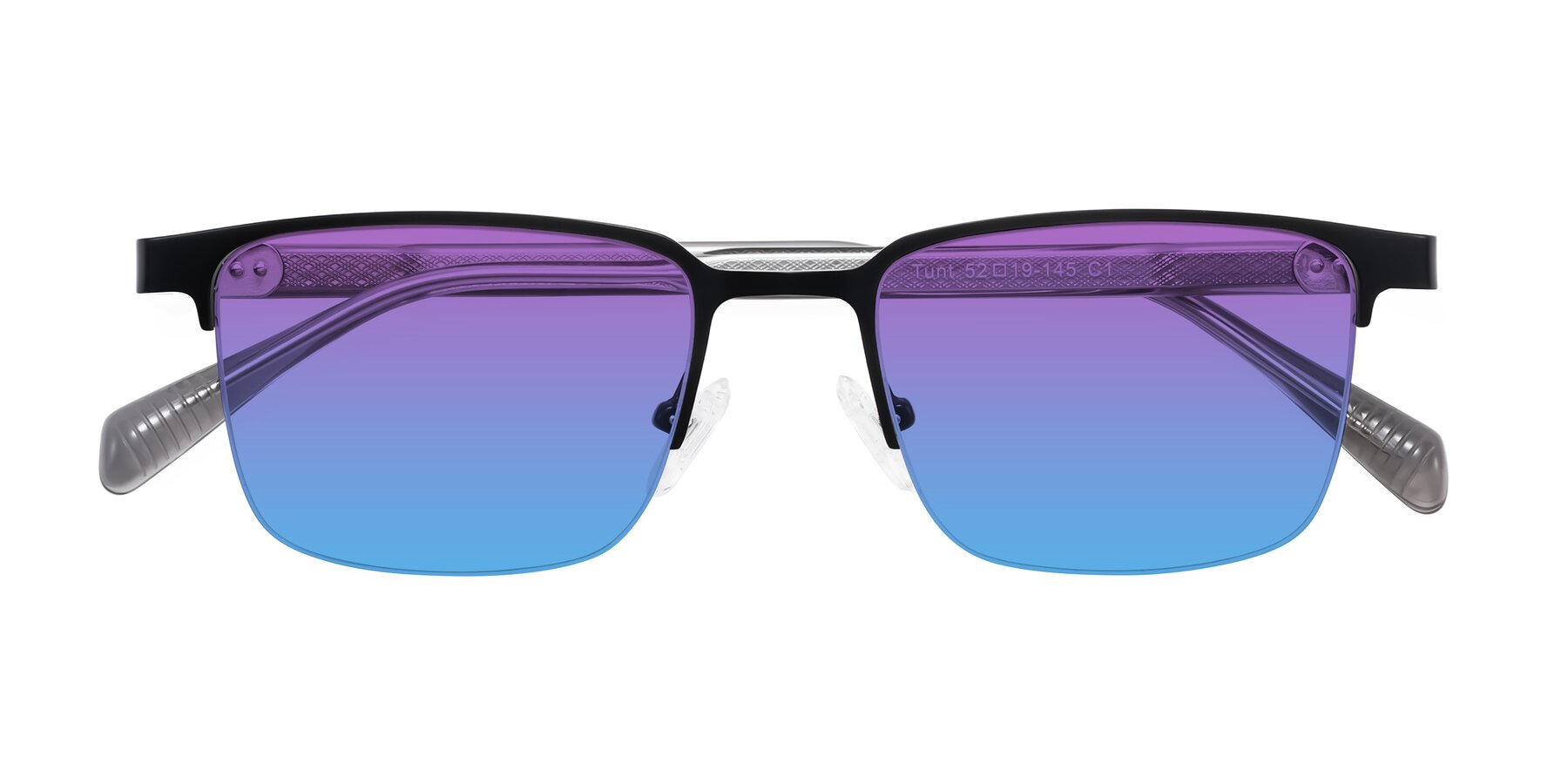 Folded Front of Tunt in Matte Black with Purple / Blue Gradient Lenses