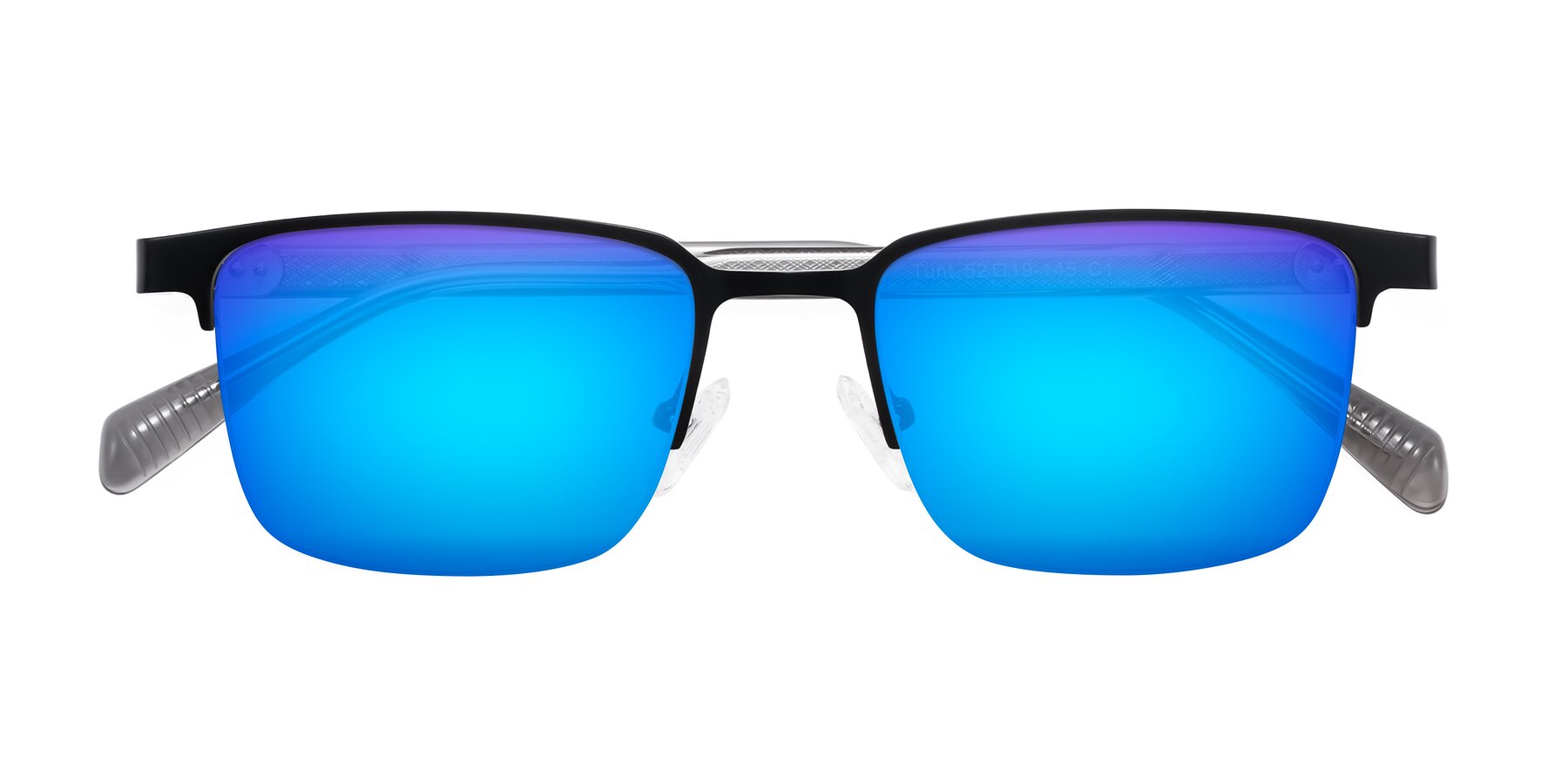 Folded Front of Tunt in Matte Black with Blue Mirrored Lenses