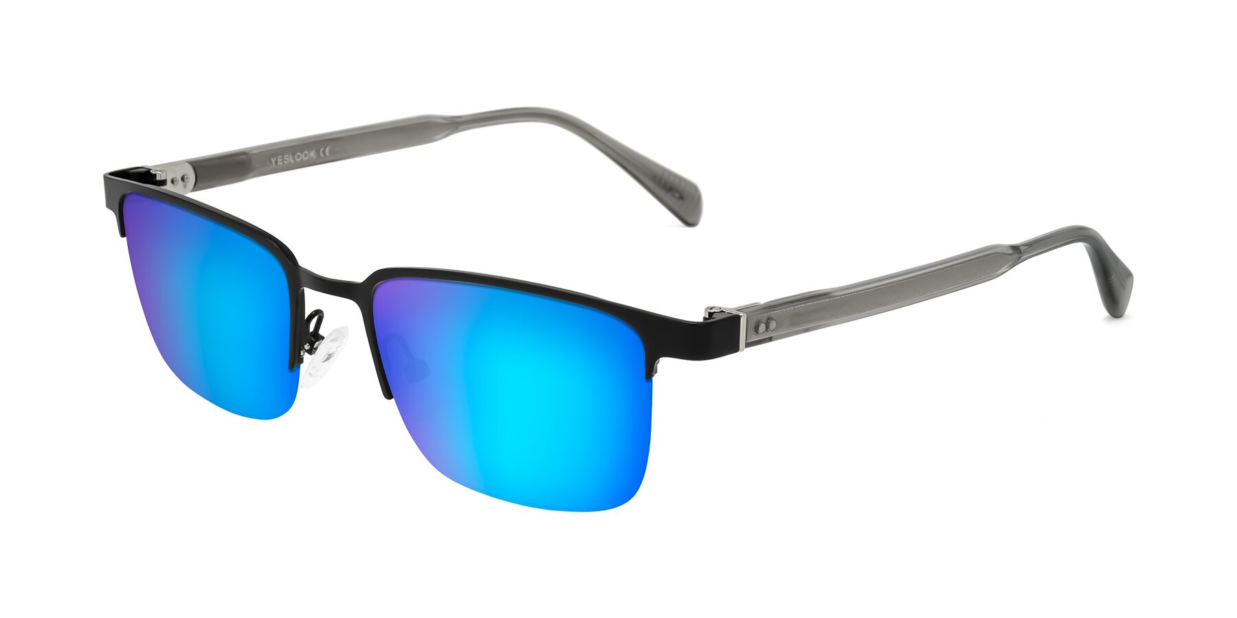 Angle of Tunt in Matte Black with Blue Mirrored Lenses