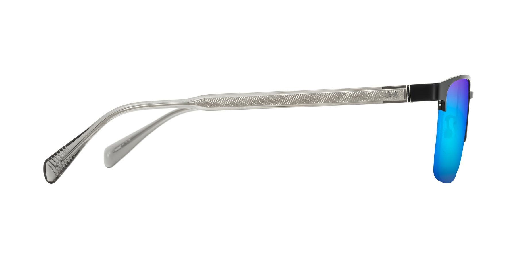 Side of Tunt in Matte Black with Blue Mirrored Lenses