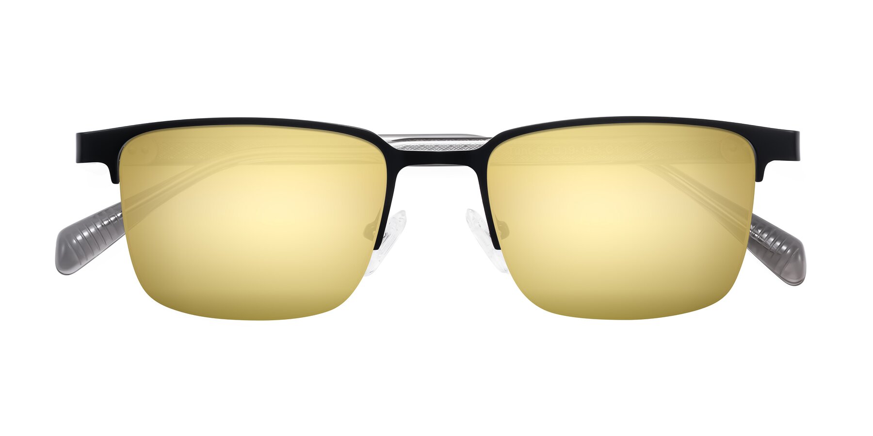Folded Front of Tunt in Matte Black with Gold Mirrored Lenses