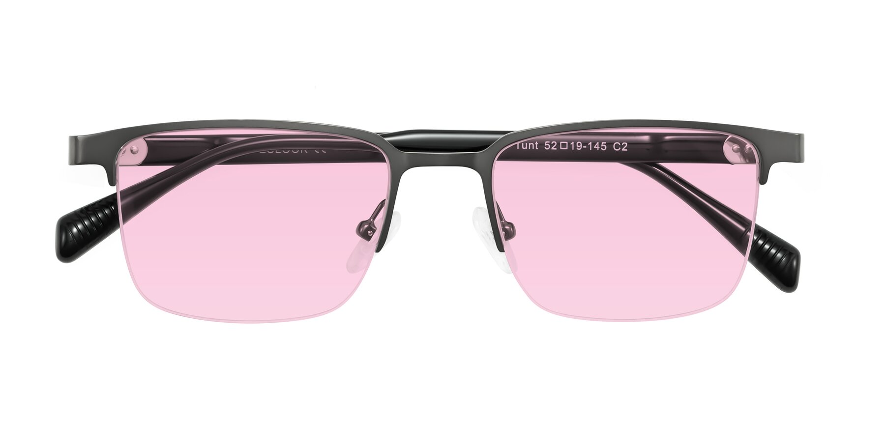 Folded Front of Tunt in Matte Gunmetal with Light Pink Tinted Lenses