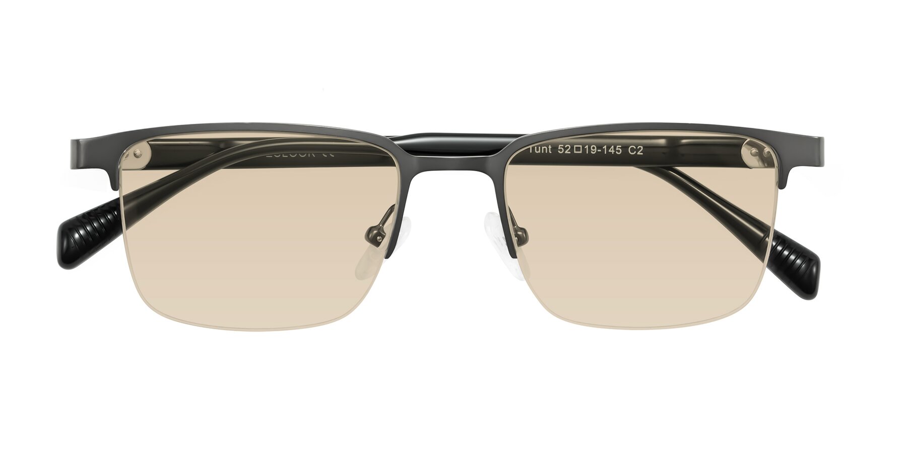 Folded Front of Tunt in Matte Gunmetal with Light Brown Tinted Lenses