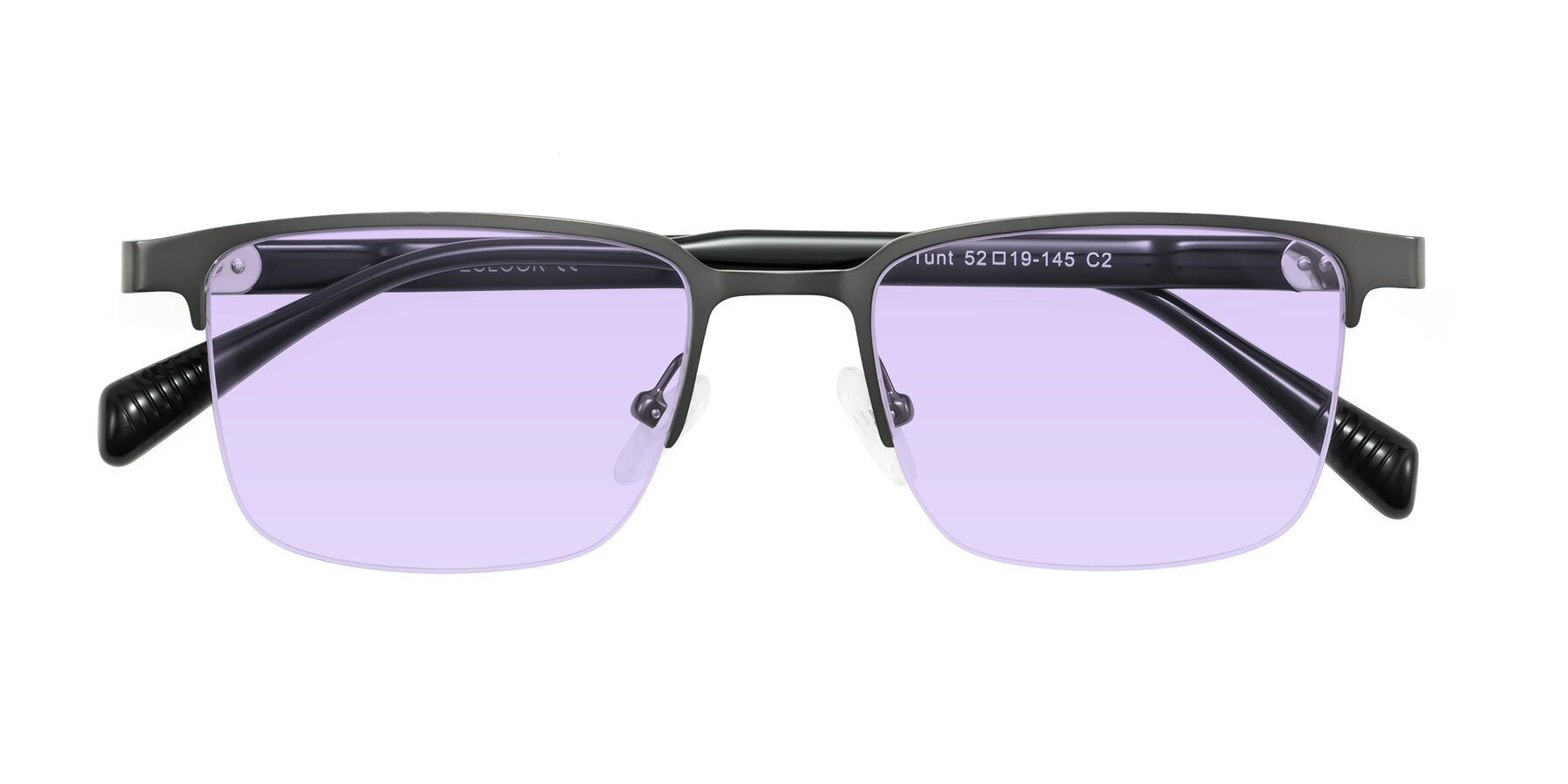 Folded Front of Tunt in Matte Gunmetal with Light Purple Tinted Lenses