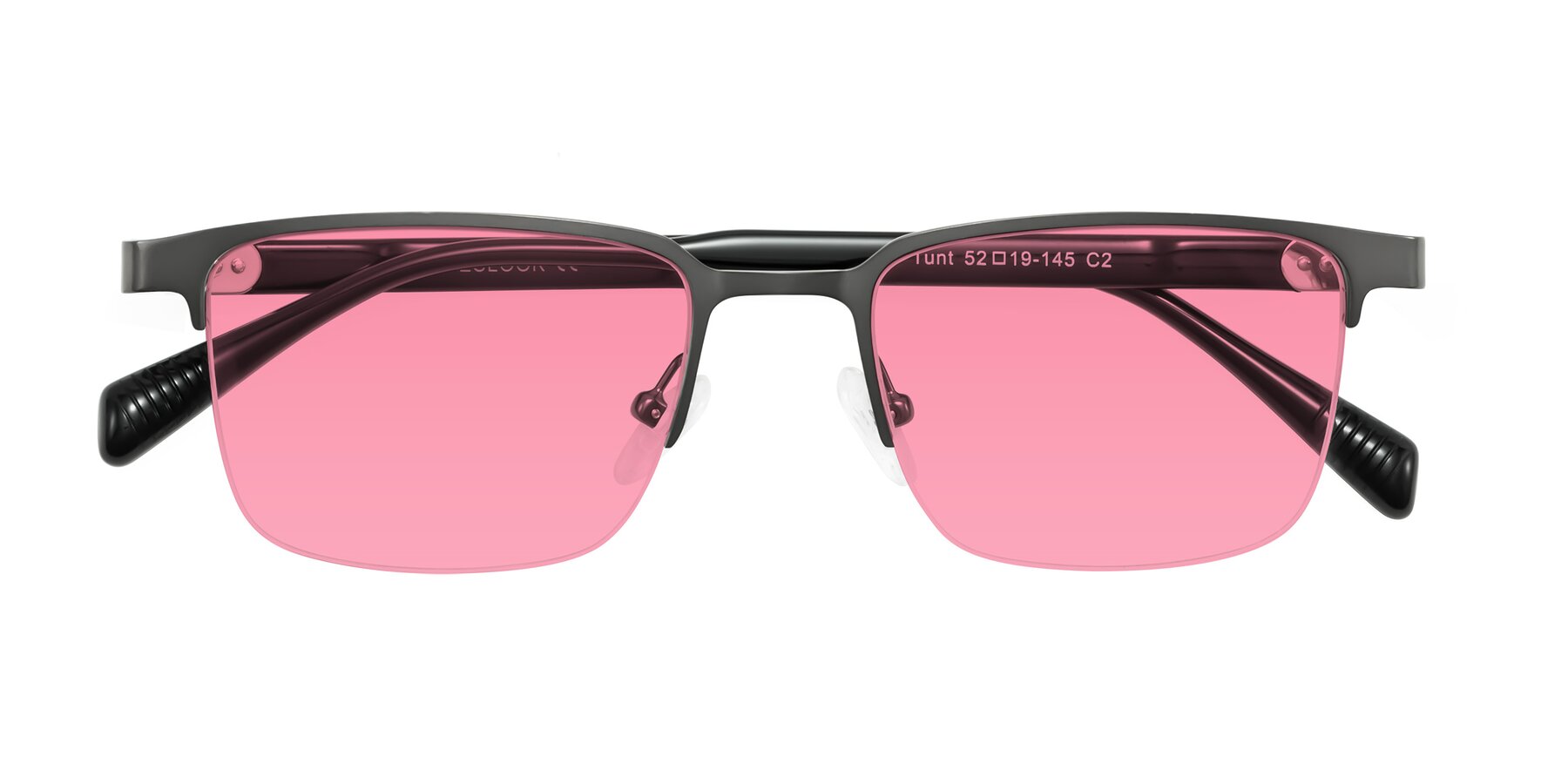 Folded Front of Tunt in Matte Gunmetal with Pink Tinted Lenses