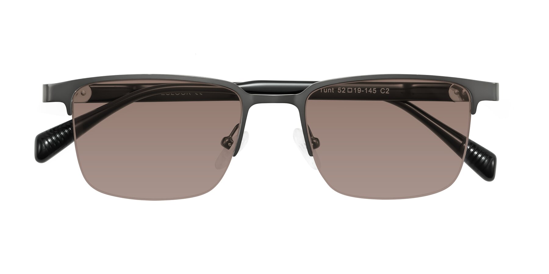 Folded Front of Tunt in Matte Gunmetal with Medium Brown Tinted Lenses