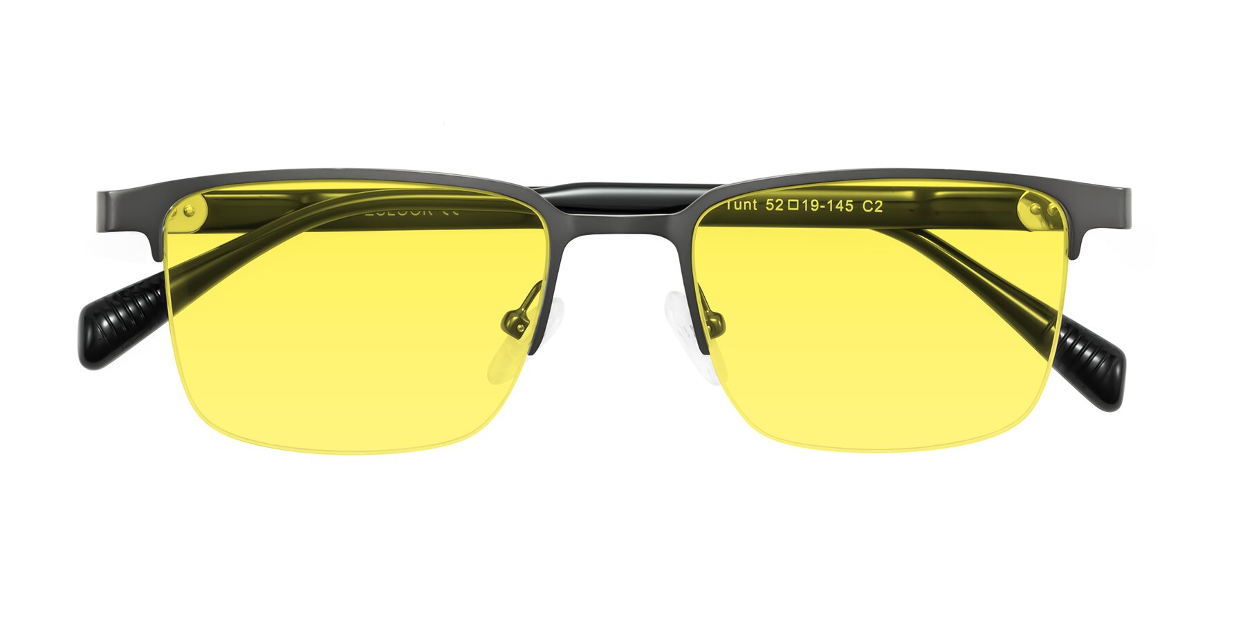 Folded Front of Tunt in Matte Gunmetal with Medium Yellow Tinted Lenses