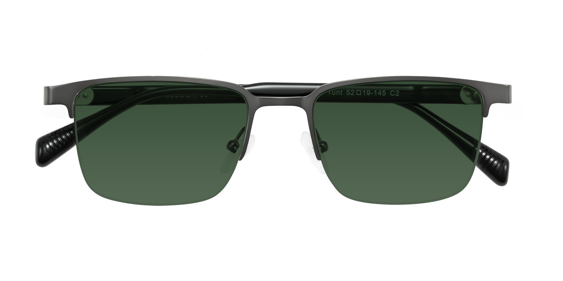 Folded Front of Tunt in Matte Gunmetal with Green Tinted Lenses