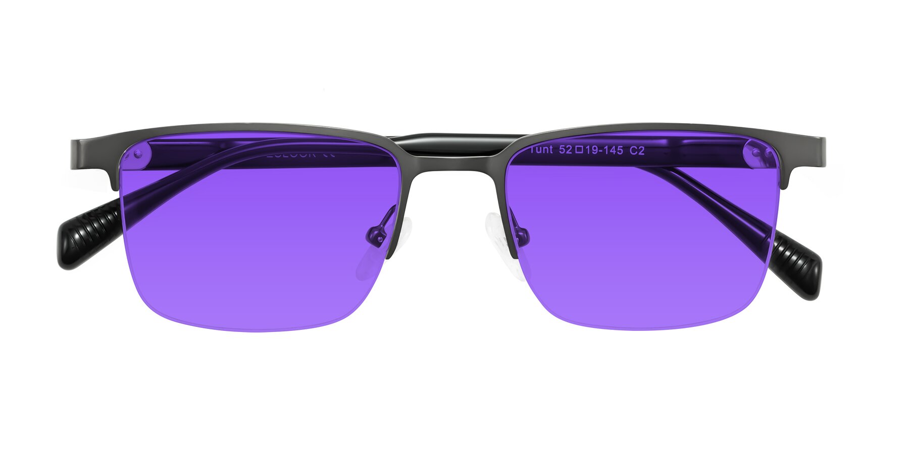 Folded Front of Tunt in Matte Gunmetal with Purple Tinted Lenses