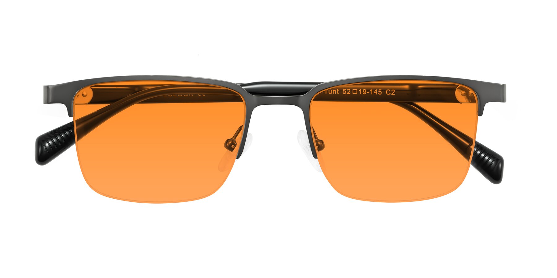 Folded Front of Tunt in Matte Gunmetal with Orange Tinted Lenses