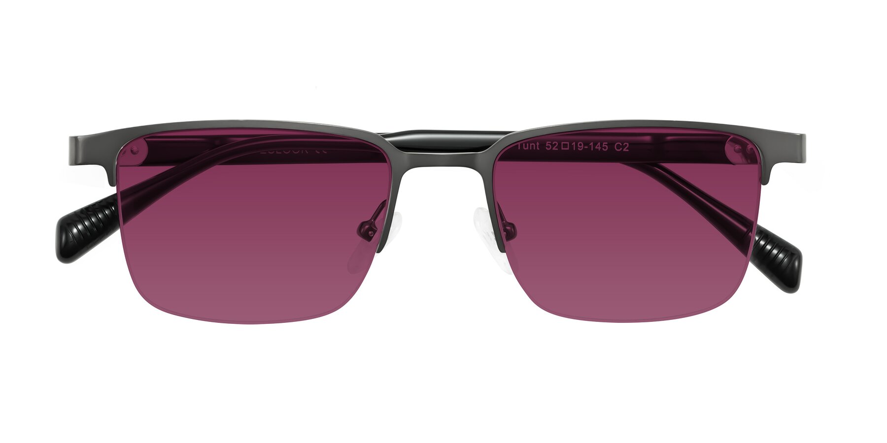 Folded Front of Tunt in Matte Gunmetal with Wine Tinted Lenses