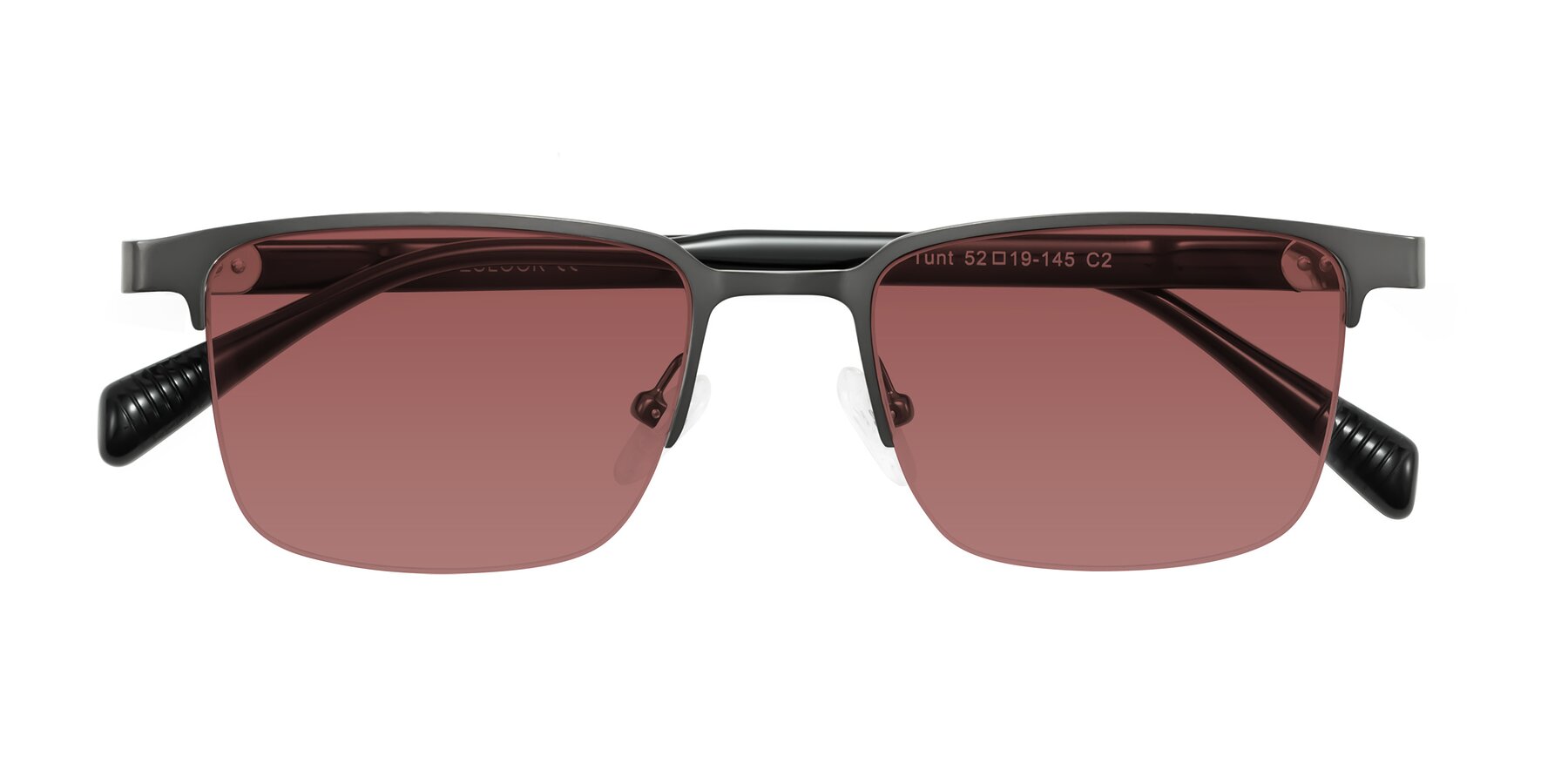 Folded Front of Tunt in Matte Gunmetal with Garnet Tinted Lenses