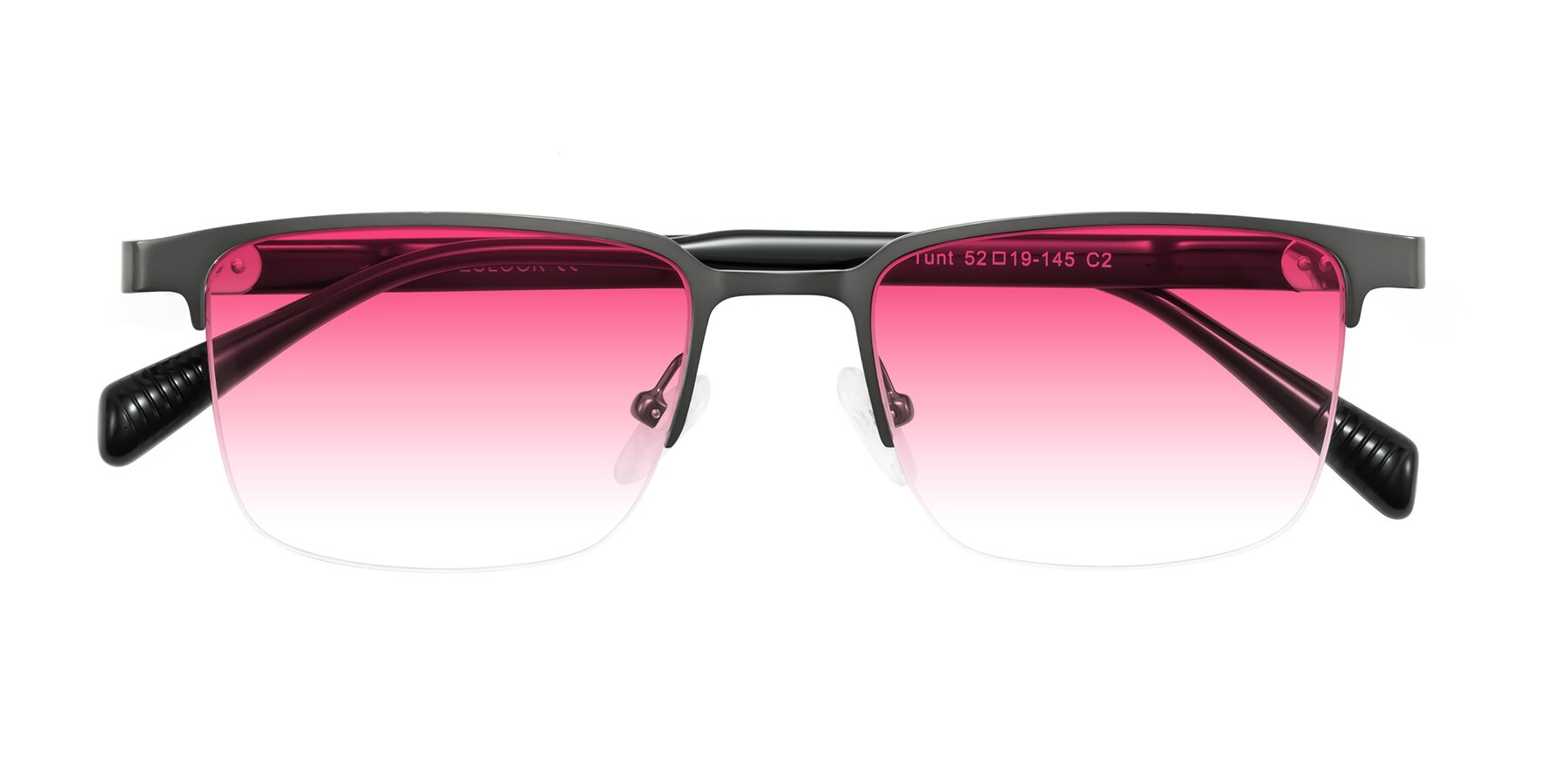 Folded Front of Tunt in Matte Gunmetal with Pink Gradient Lenses