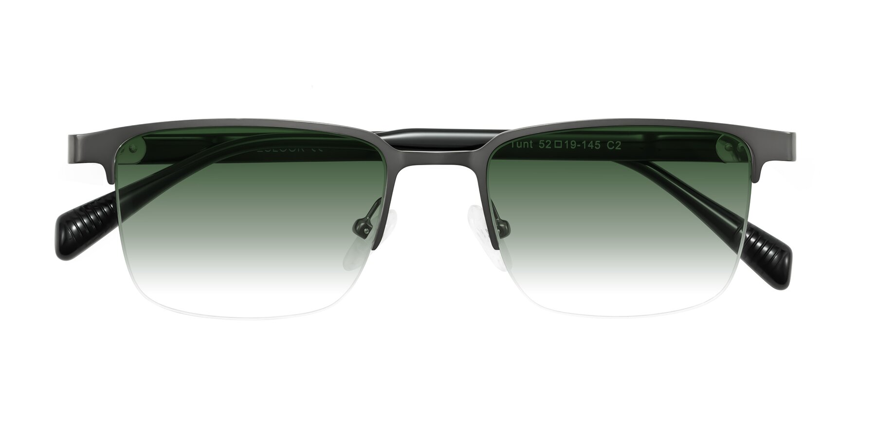 Folded Front of Tunt in Matte Gunmetal with Green Gradient Lenses