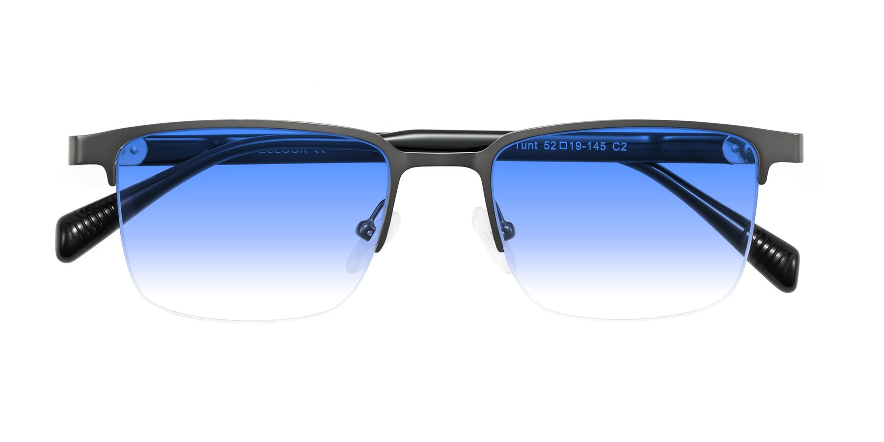 Folded Front of Tunt in Matte Gunmetal with Blue Gradient Lenses