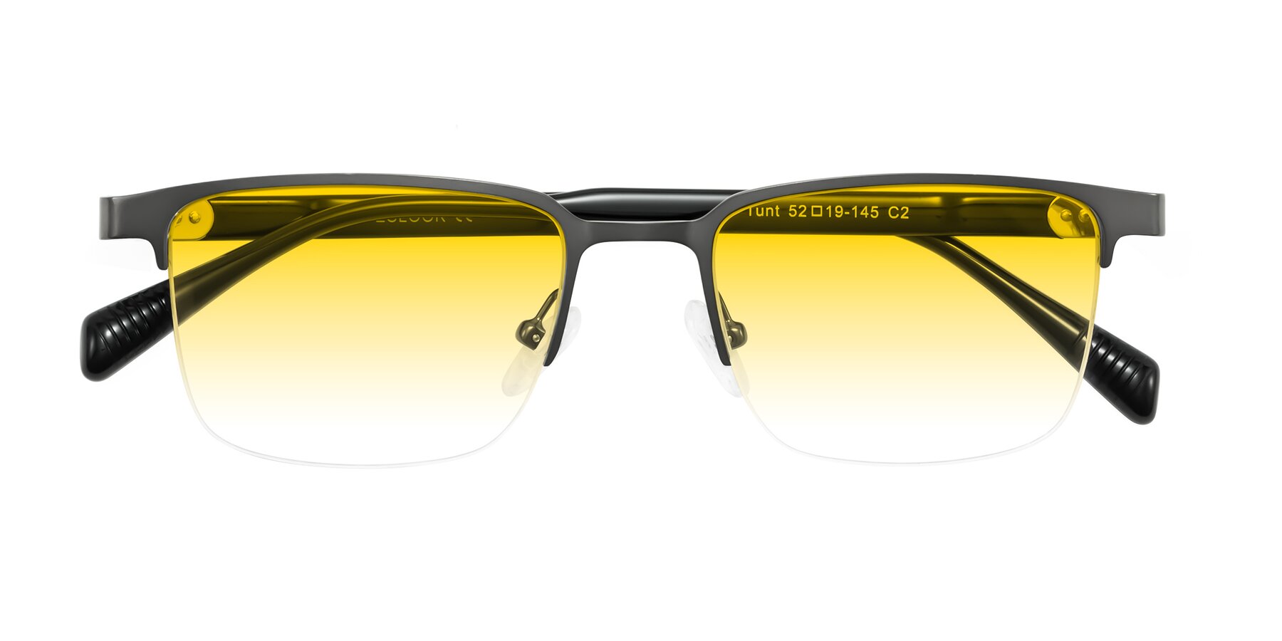 Folded Front of Tunt in Matte Gunmetal with Yellow Gradient Lenses