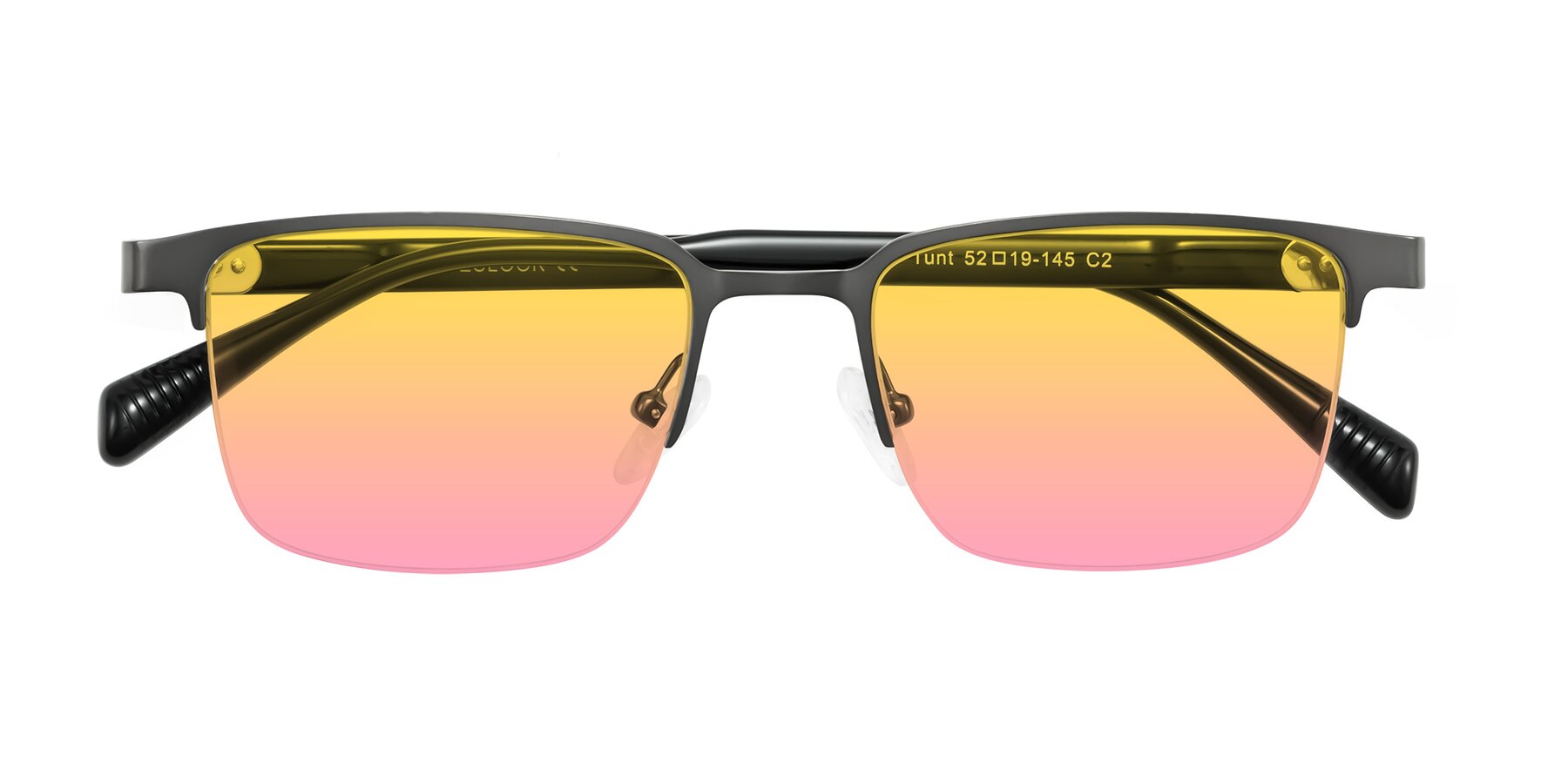 Folded Front of Tunt in Matte Gunmetal with Yellow / Pink Gradient Lenses
