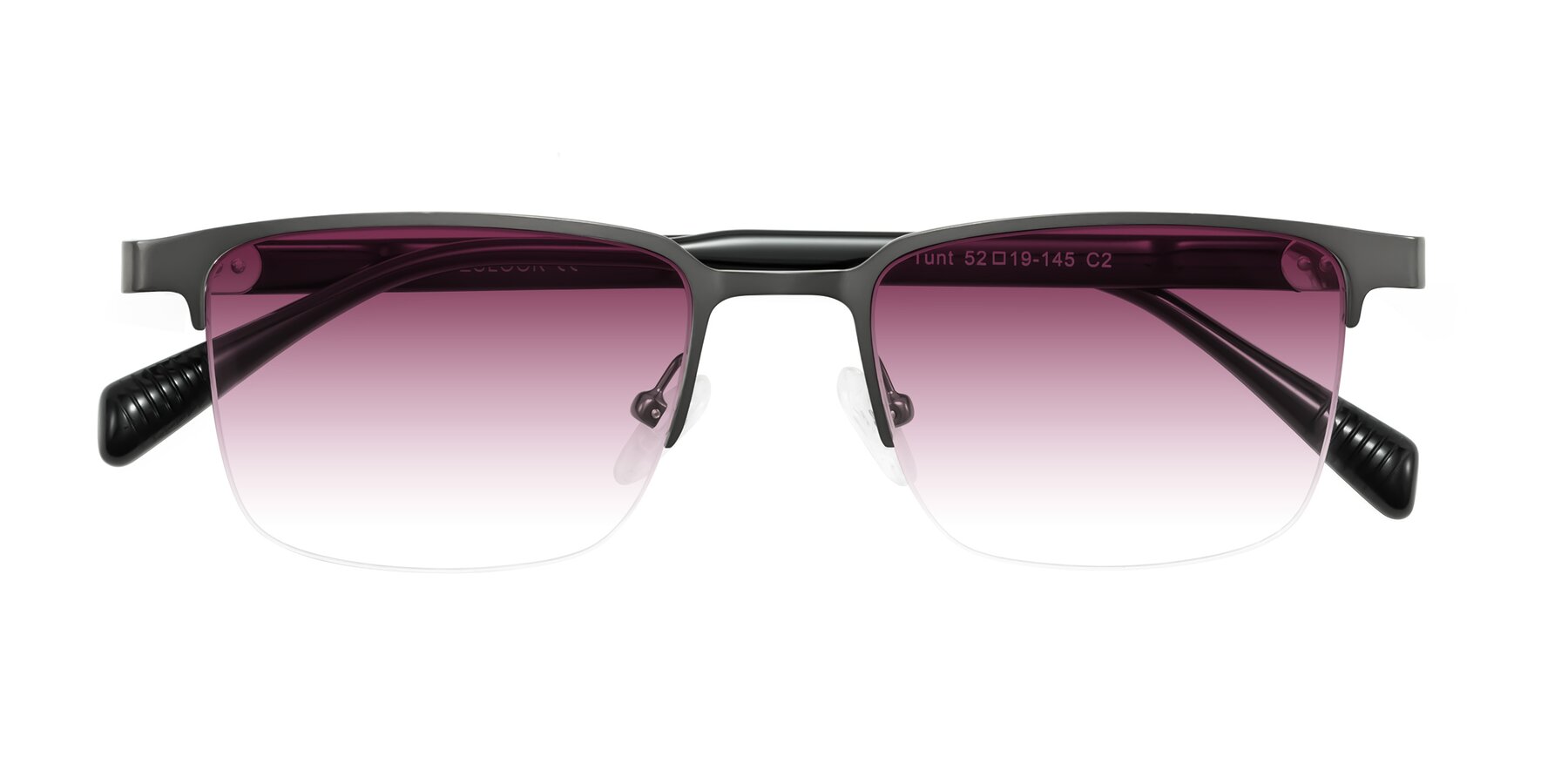 Folded Front of Tunt in Matte Gunmetal with Wine Gradient Lenses