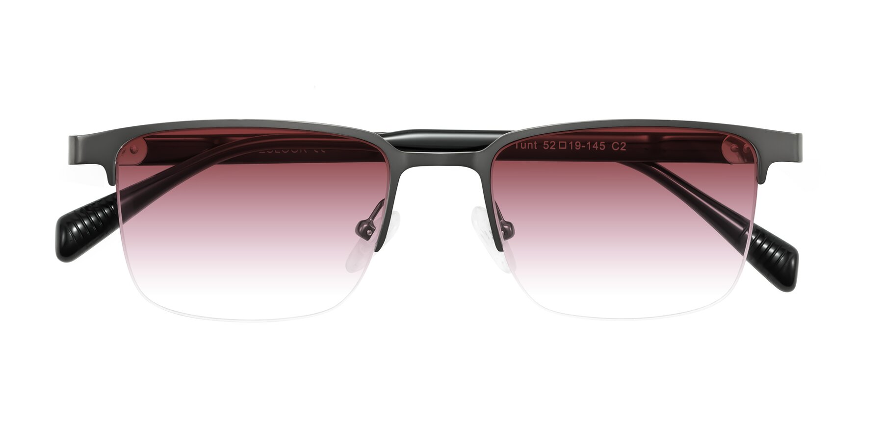 Folded Front of Tunt in Matte Gunmetal with Garnet Gradient Lenses
