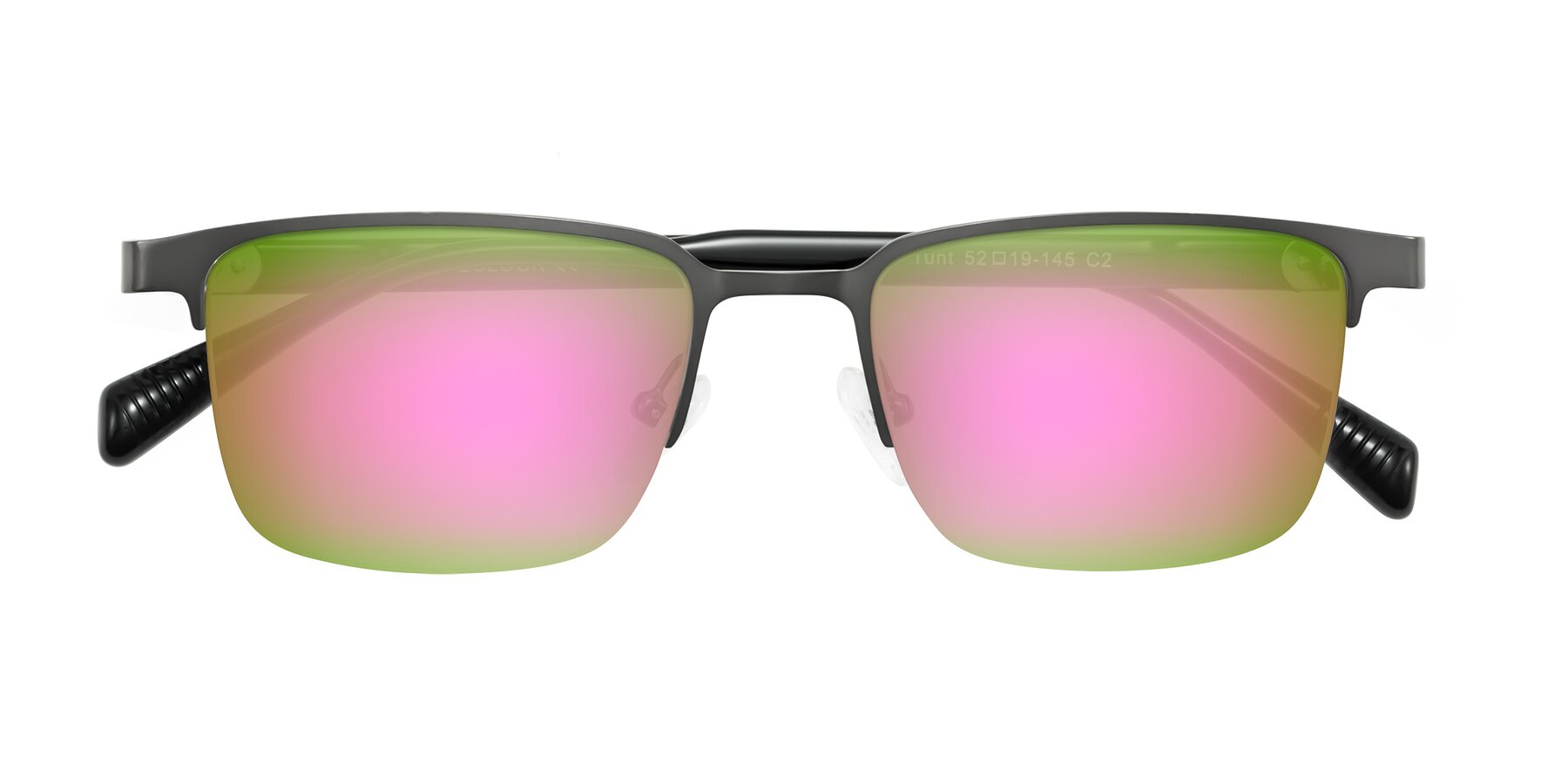Folded Front of Tunt in Matte Gunmetal with Pink Mirrored Lenses