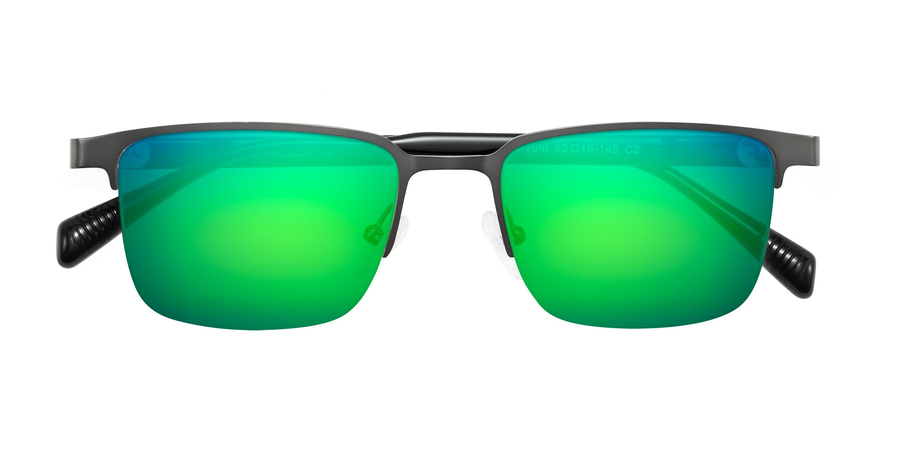 Folded Front of Tunt in Matte Gunmetal with Green Mirrored Lenses