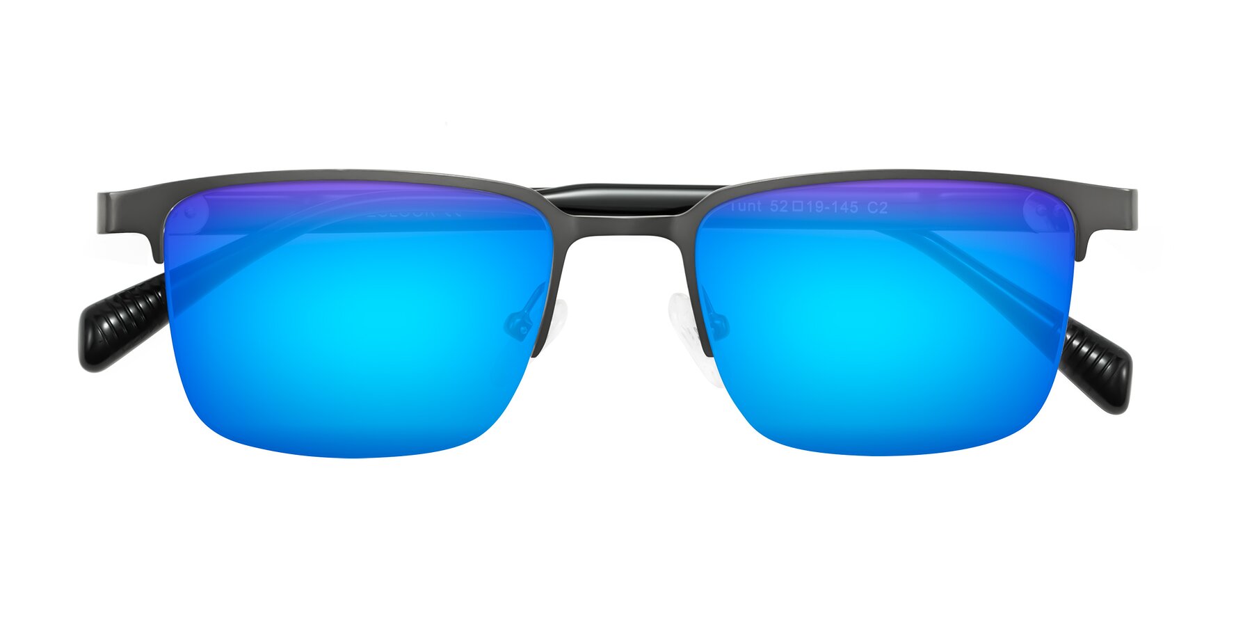 Folded Front of Tunt in Matte Gunmetal with Blue Mirrored Lenses