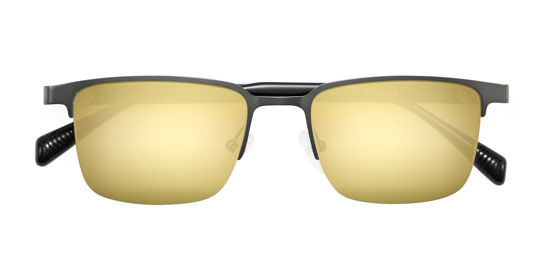 Folded Front of Tunt in Matte Gunmetal with Gold Mirrored Lenses