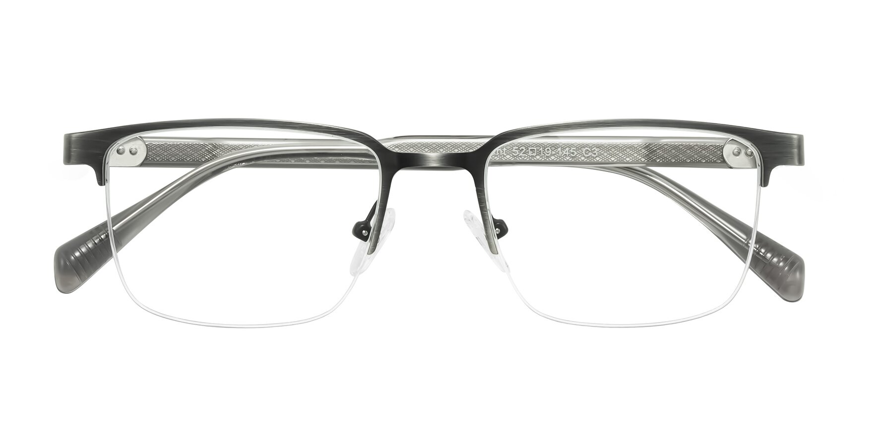 Folded Front of Tunt in Brushed Silver with Clear Eyeglass Lenses