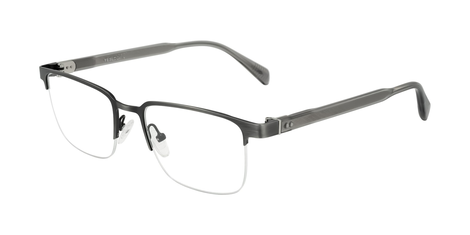 Angle of Tunt in Brushed Silver with Clear Eyeglass Lenses