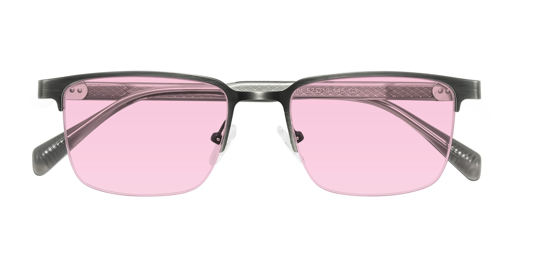 Folded Front of Tunt in Brushed Silver with Light Pink Tinted Lenses