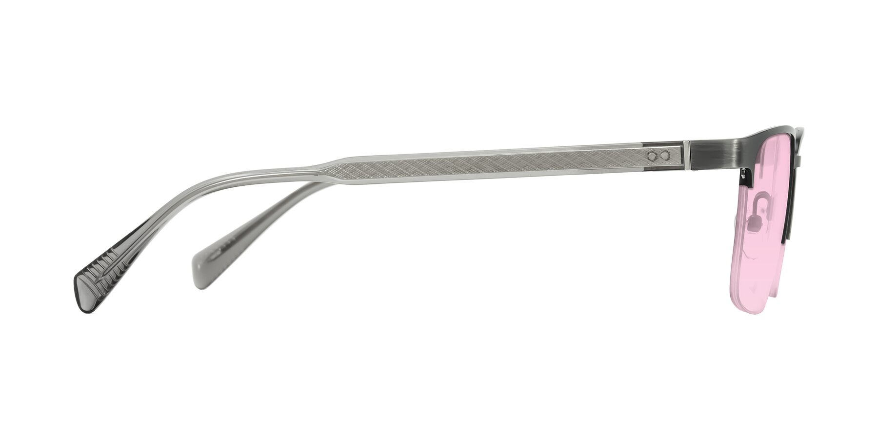 Side of Tunt in Brushed Silver with Light Pink Tinted Lenses