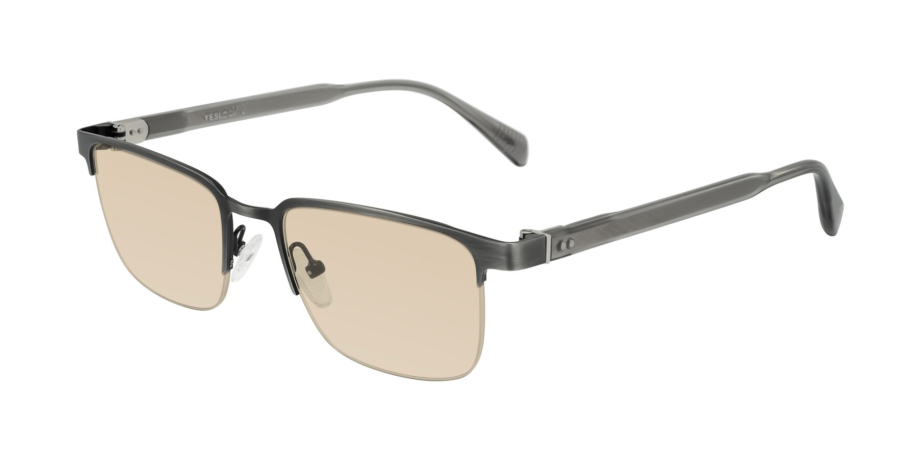 Angle of Tunt in Brushed Silver with Light Brown Tinted Lenses