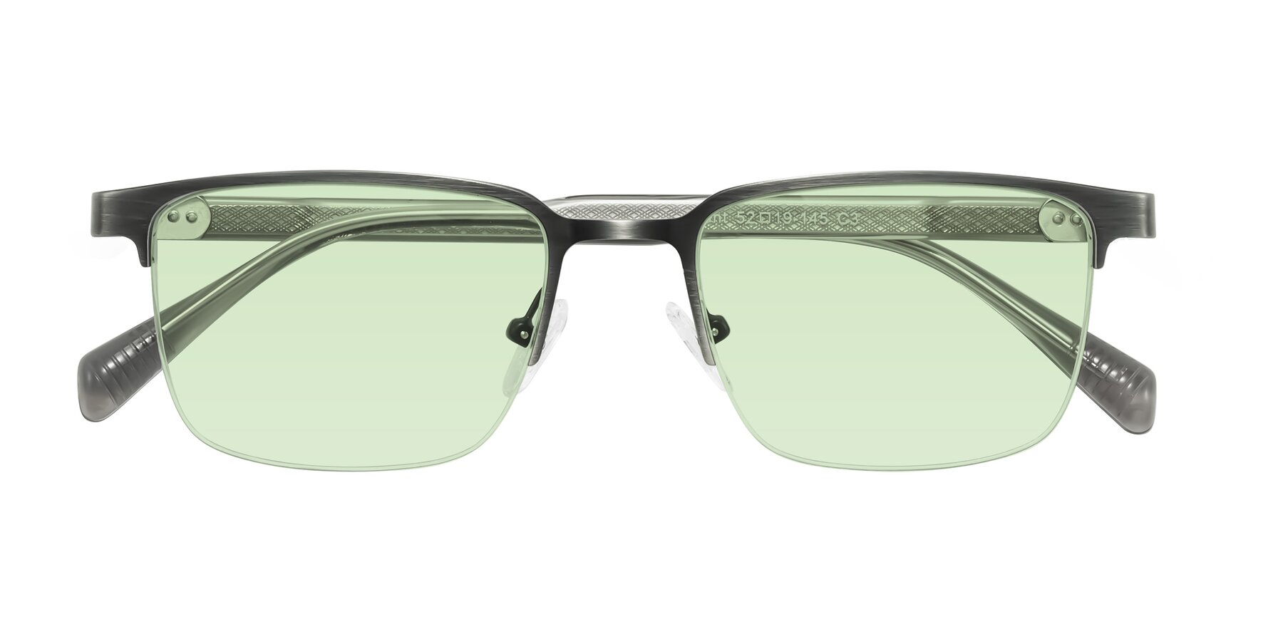 Folded Front of Tunt in Brushed Silver with Light Green Tinted Lenses