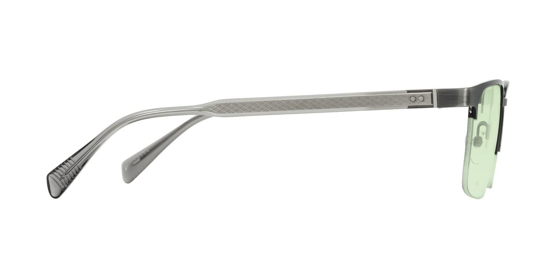 Side of Tunt in Brushed Silver with Light Green Tinted Lenses