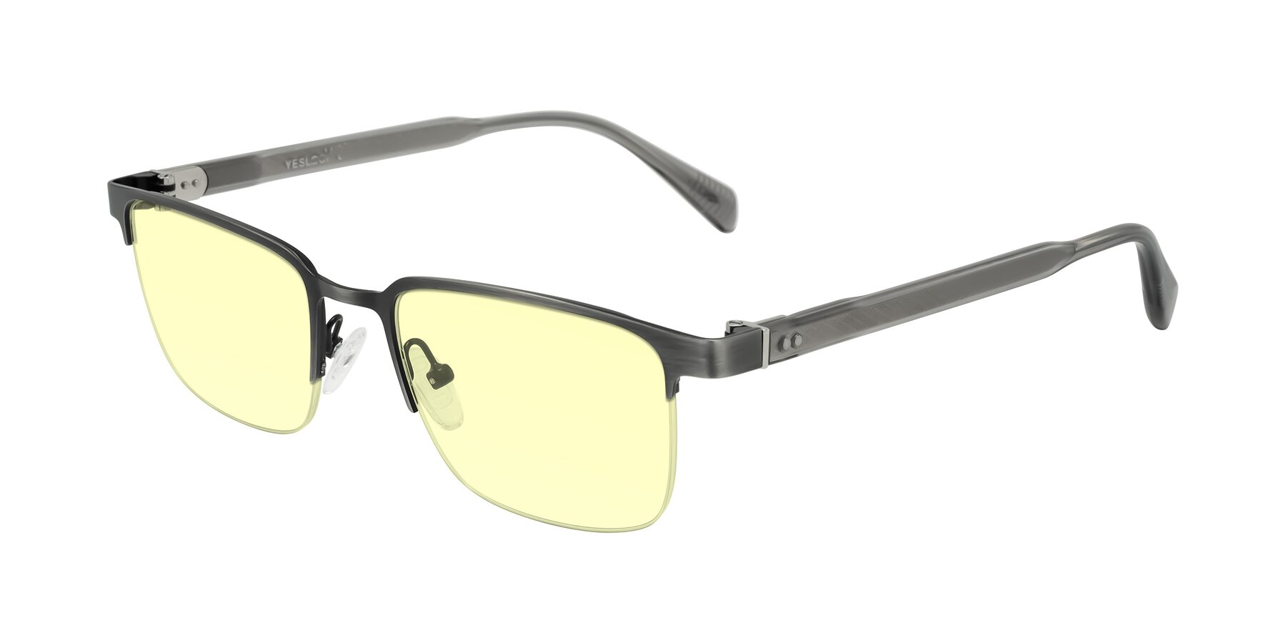 Angle of Tunt in Brushed Silver with Light Yellow Tinted Lenses