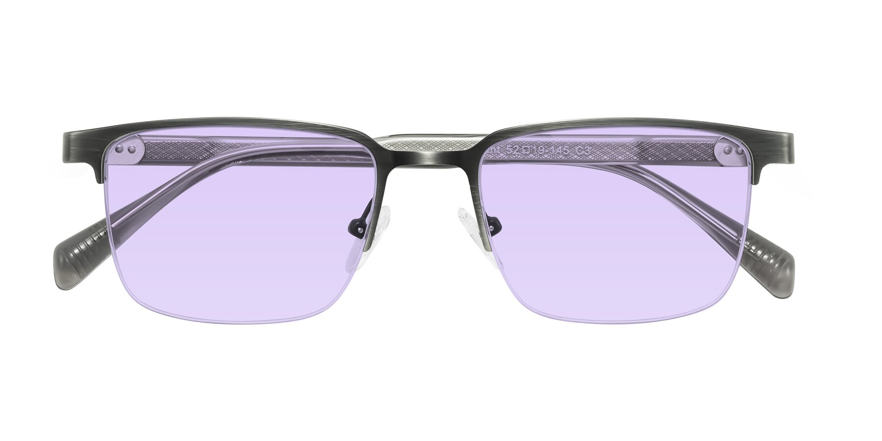 Folded Front of Tunt in Brushed Silver with Light Purple Tinted Lenses
