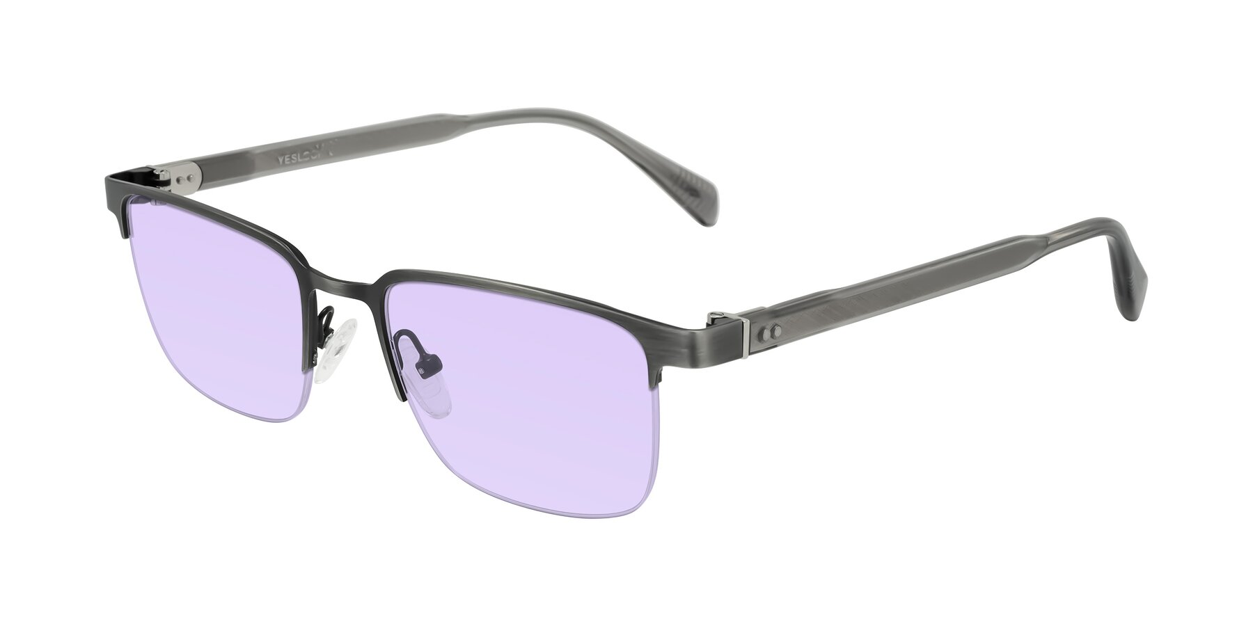 Angle of Tunt in Brushed Silver with Light Purple Tinted Lenses